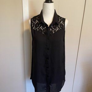 Divided, Black Sleeveless button down shirt, Size 8